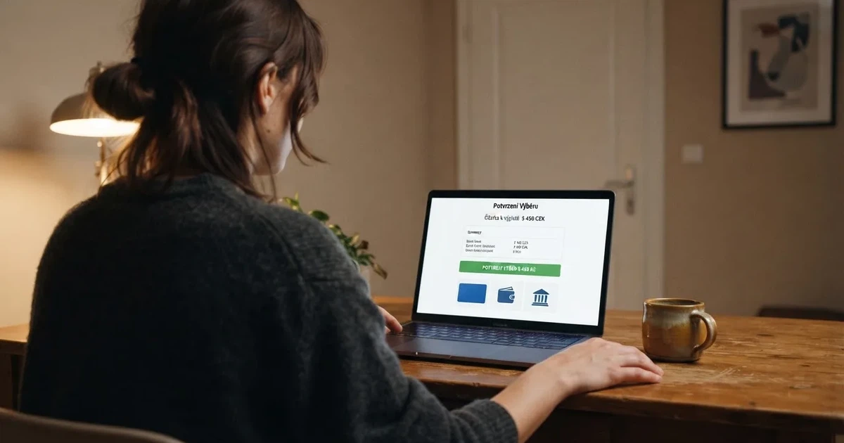 Rozhraní online casina s tlačítkem výběru výher a zobrazenými platebními metodami — karta, e-peněženka, bankovní převod