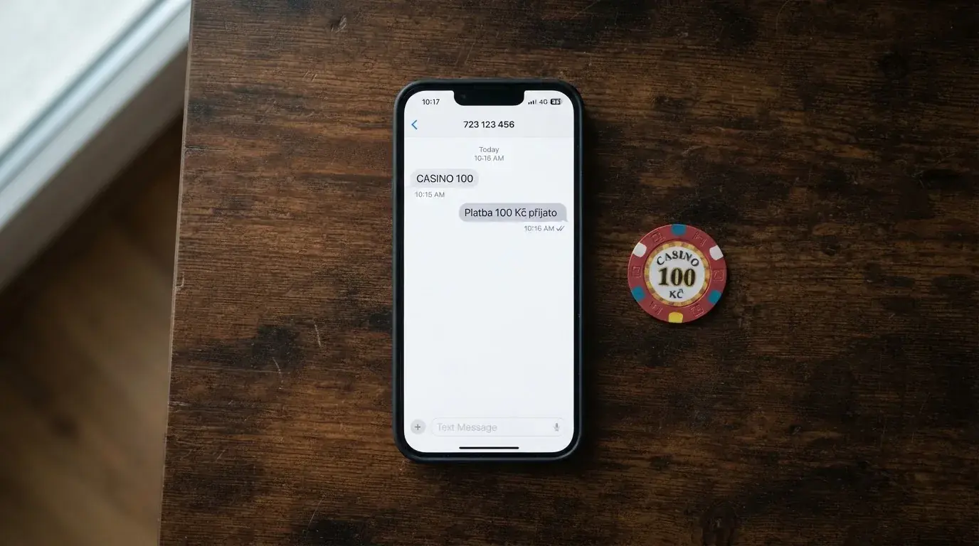 Displej telefonu s odeslanou SMS zprávou na číslo 90211 ve tvaru TIPSPORT 100 a potvrzením o přijetí platby