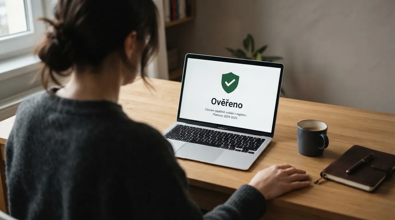 Úřední razítko Ministerstva financí ČR na dokumentu vedle monitoru s otevřenou stránkou online casina