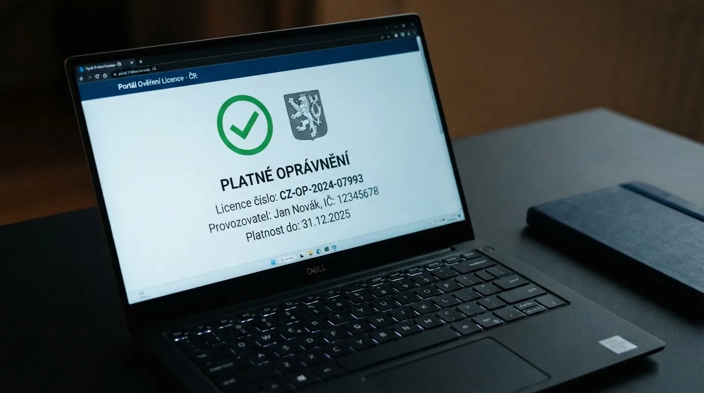 Detail obrazovky s logem Ministerstva financí ČR a textem povolení k provozování hazardních her