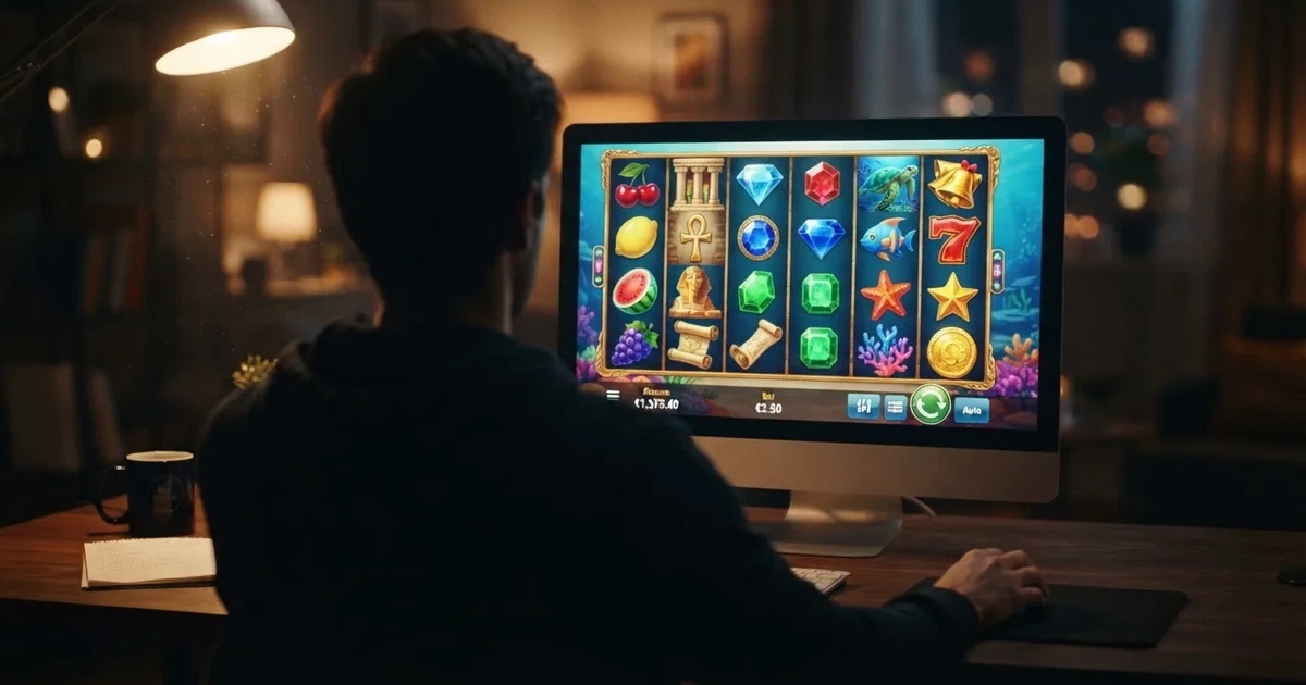 Řada barevných online výherních automatů s různými tématy na obrazovce monitoru