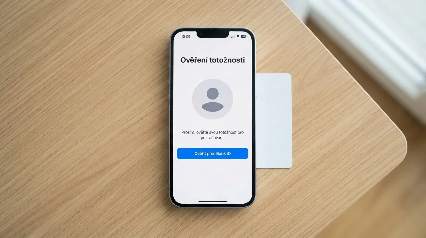 Mobilní telefon zobrazující obrazovku ověření totožnosti přes Bank iD při registraci v online casinu