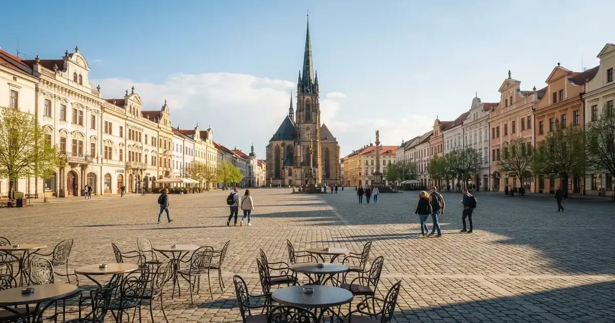 Pohled na historické centrum Plzně s náměstím Republiky ve dne