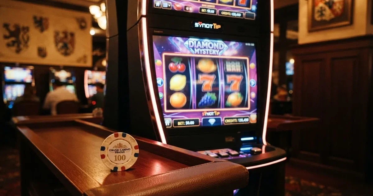 Sestava výherních automatů s vysokým RTP v českém online casinu — válce, symboly, světelný panel